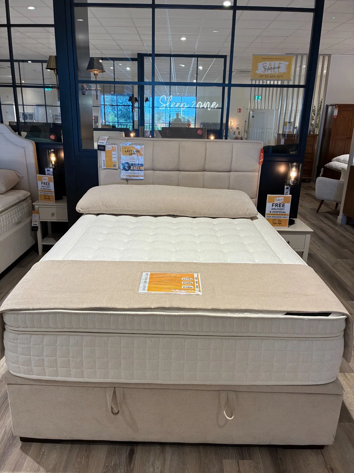 Sadie King Size (5ft) Beige Fabric Ottoman Bed (Carlow floor Model)