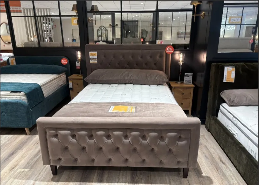 Majestic King Size (5ft) Taupe Velvet Bed Frame (Cavan Floor Model)