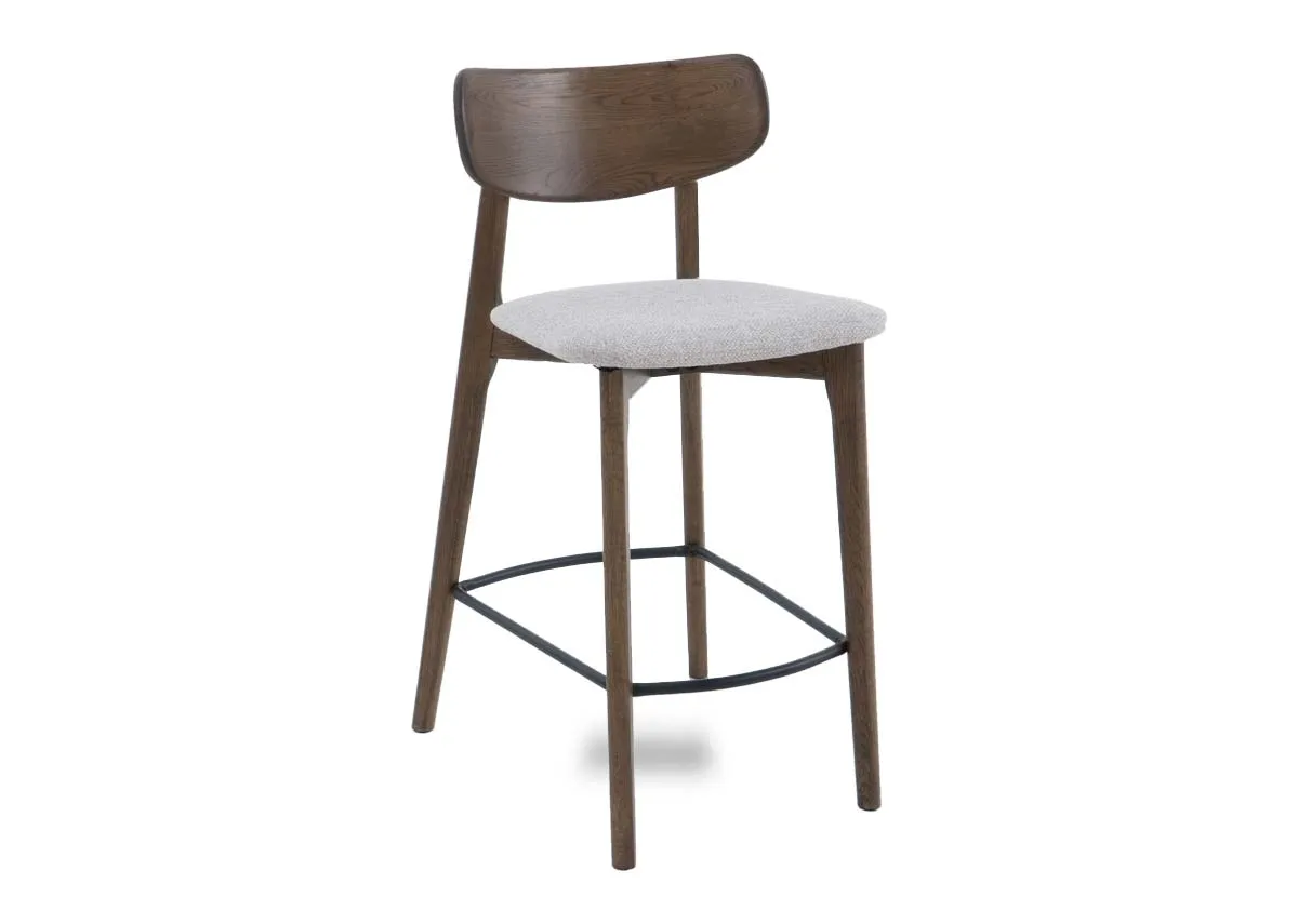 Smoked Oak Counter Bar Stool with Cream Seat - Bari