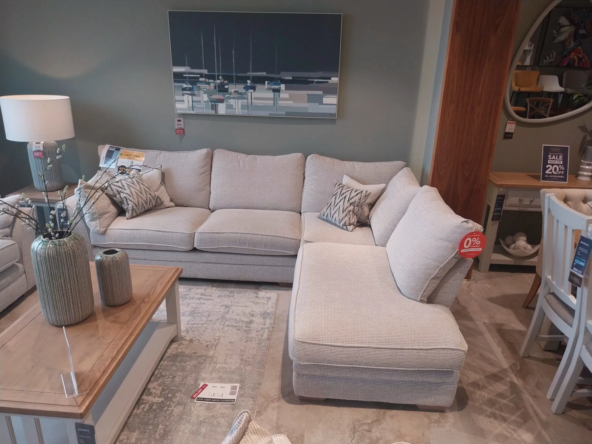 Strata Beige Fabric Accent LAF Corner Chaise & Beige Fabric Accent Armchair & Beige Fabric Accent Footstool with Storage (Galway Floor Model)
