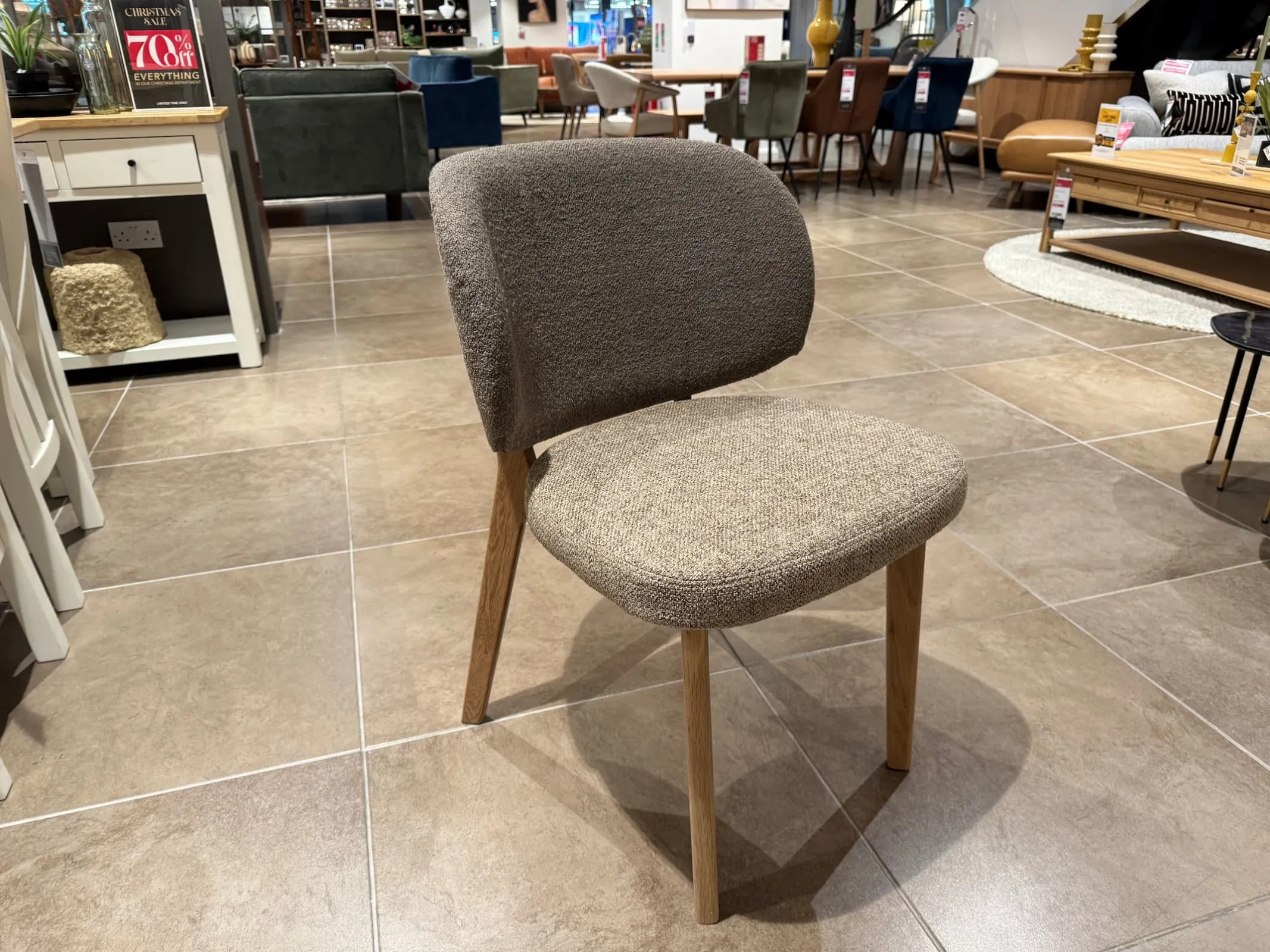 Swan Oak Leg Dining Chair - Taupe Boucle (Flow) (Tallaght Floor Model)