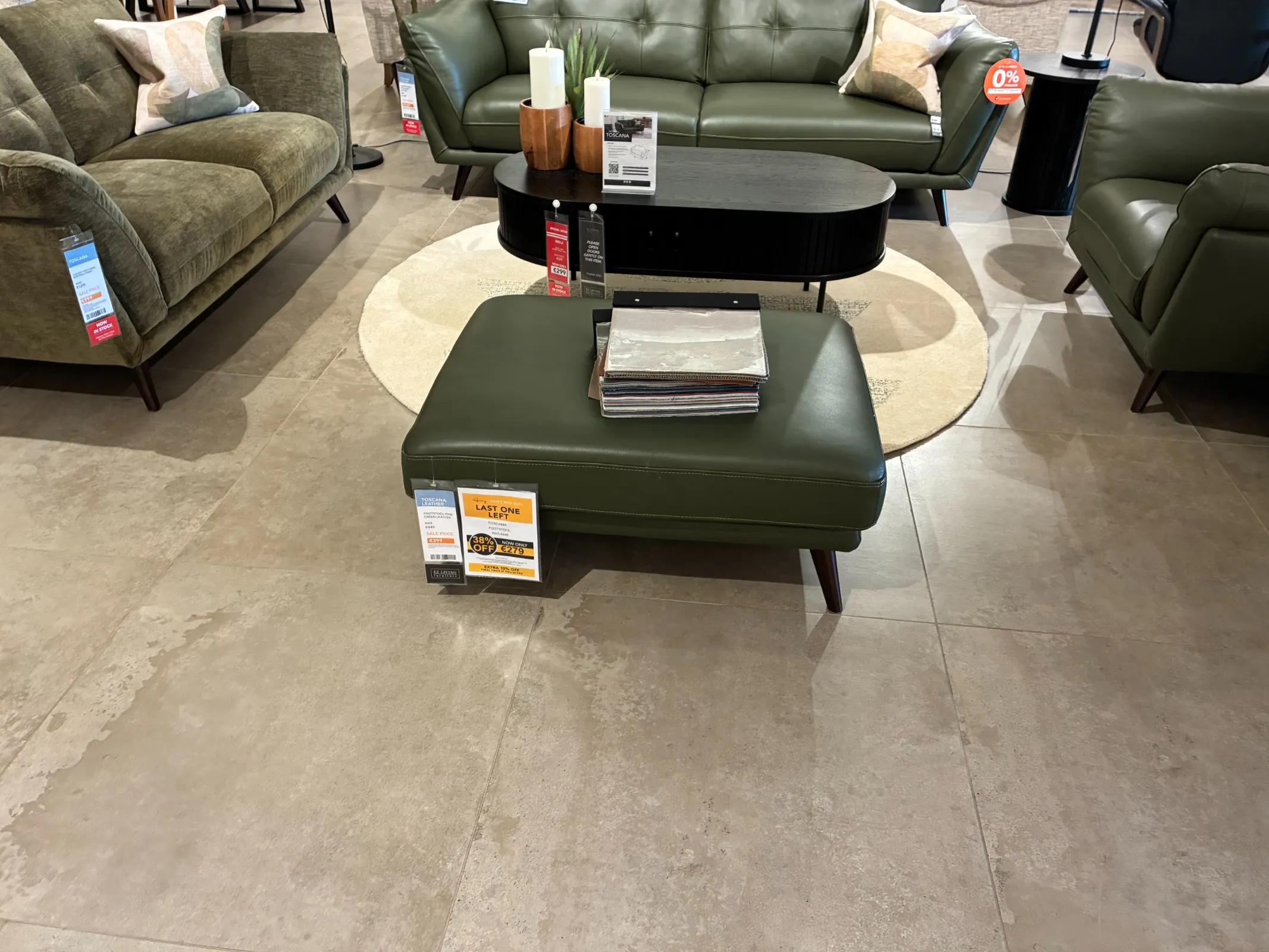 Toscana Green Leather Footstool (Carlow Floor Model)