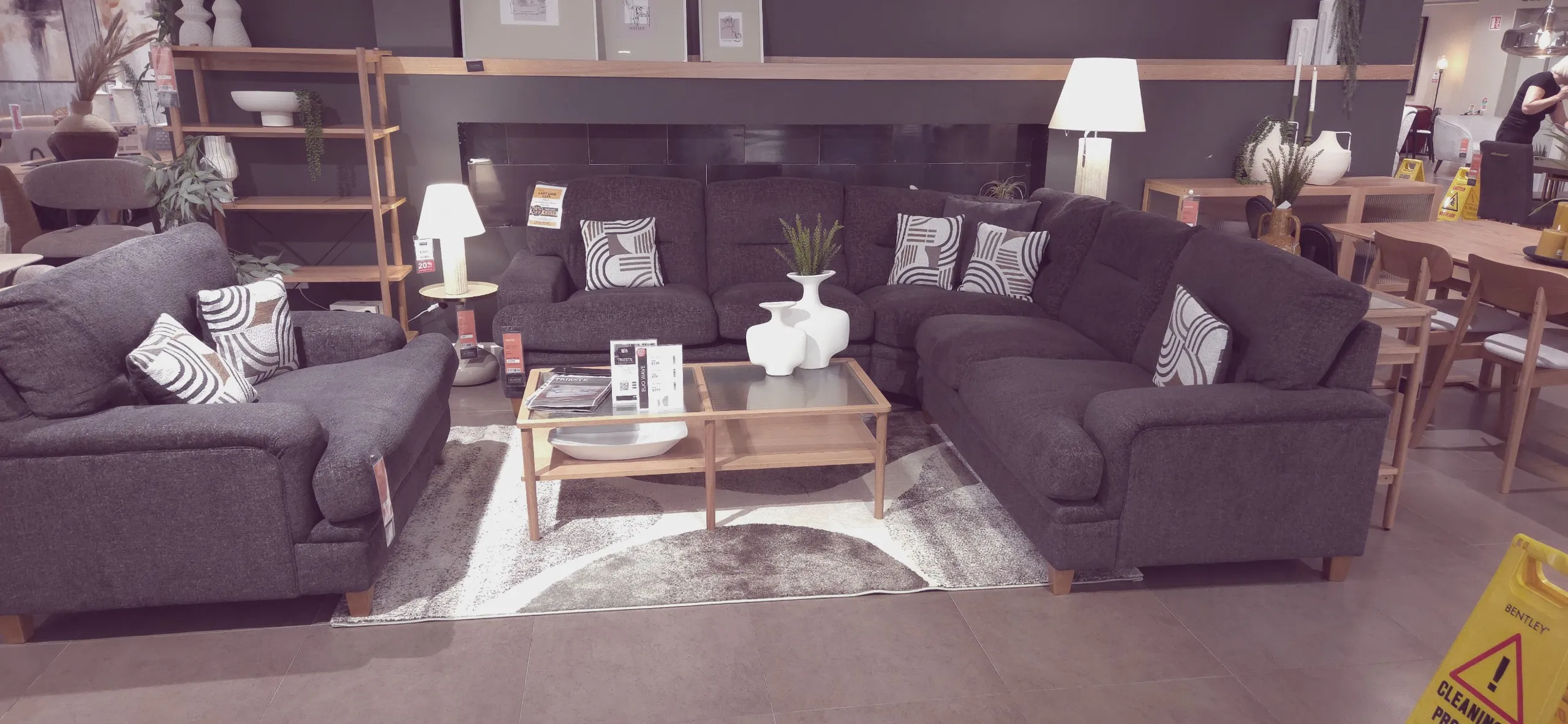 Trieste Large Dark Grey Fabric Corner Sofa & Dark Grey Fabric Footstool (Fonthill Floor Model)