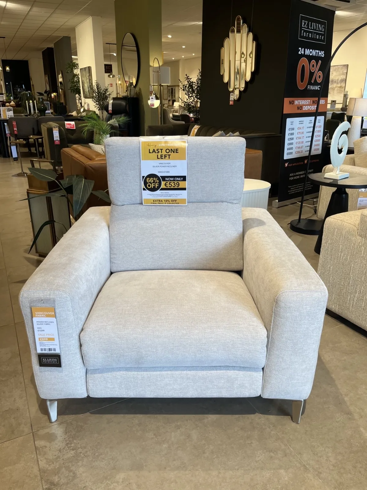 Vancouver Silver Fabric Power Recliner (Carlow Floor Model)