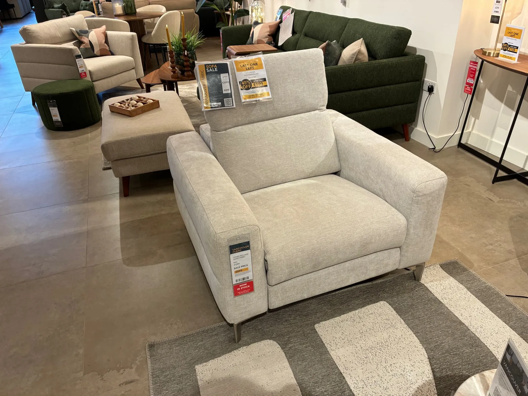 Vancouver Silver Fabric Power Recliner (Carlow Floor Model)
