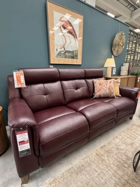 Vantage 3 Seater Dark Red Leather Power Reclining Sofa (Tullamore Floor Model)