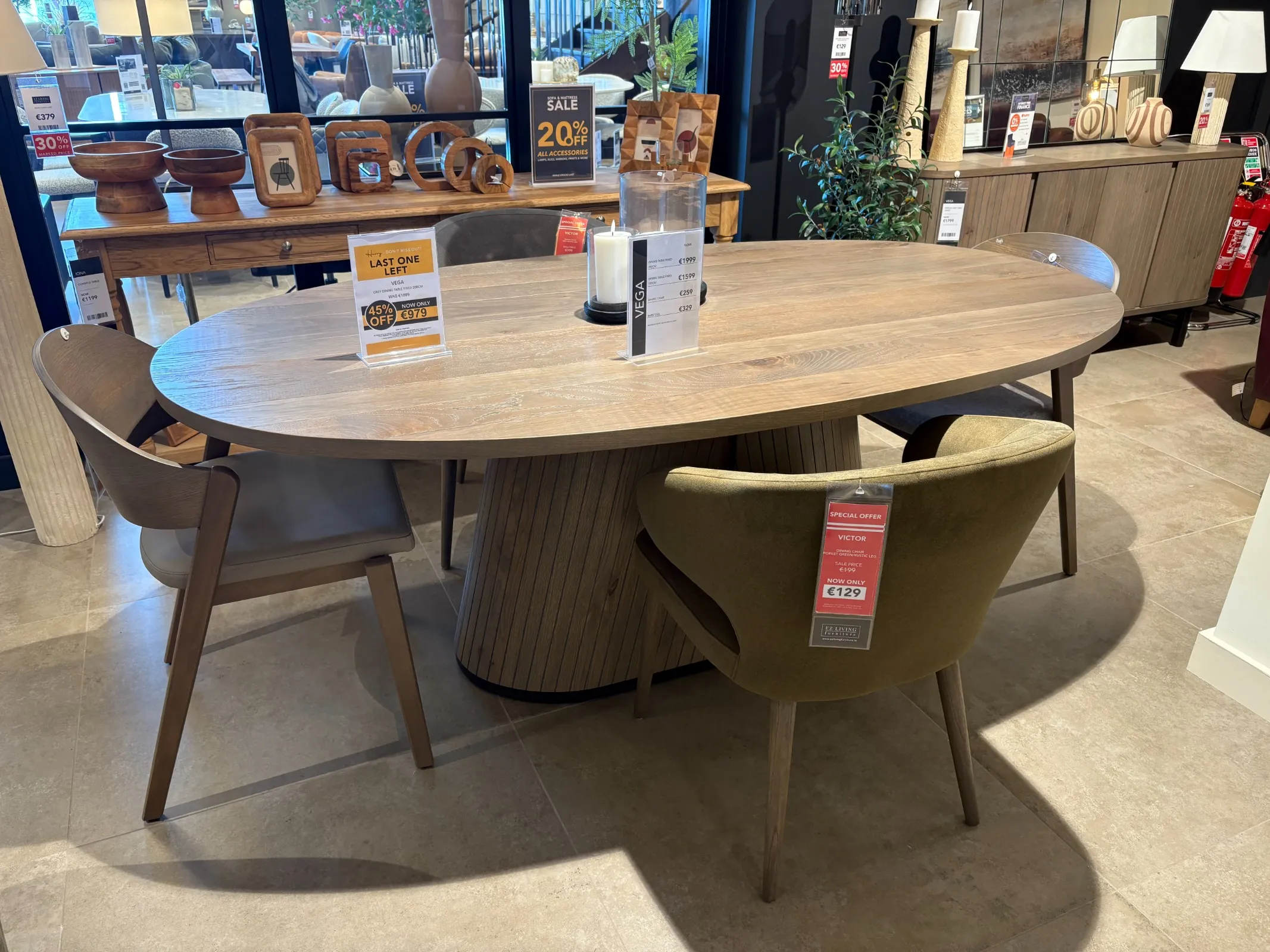 Vega 200cm Grey Oak Oval Dining Table (Drogheda Floor Model)