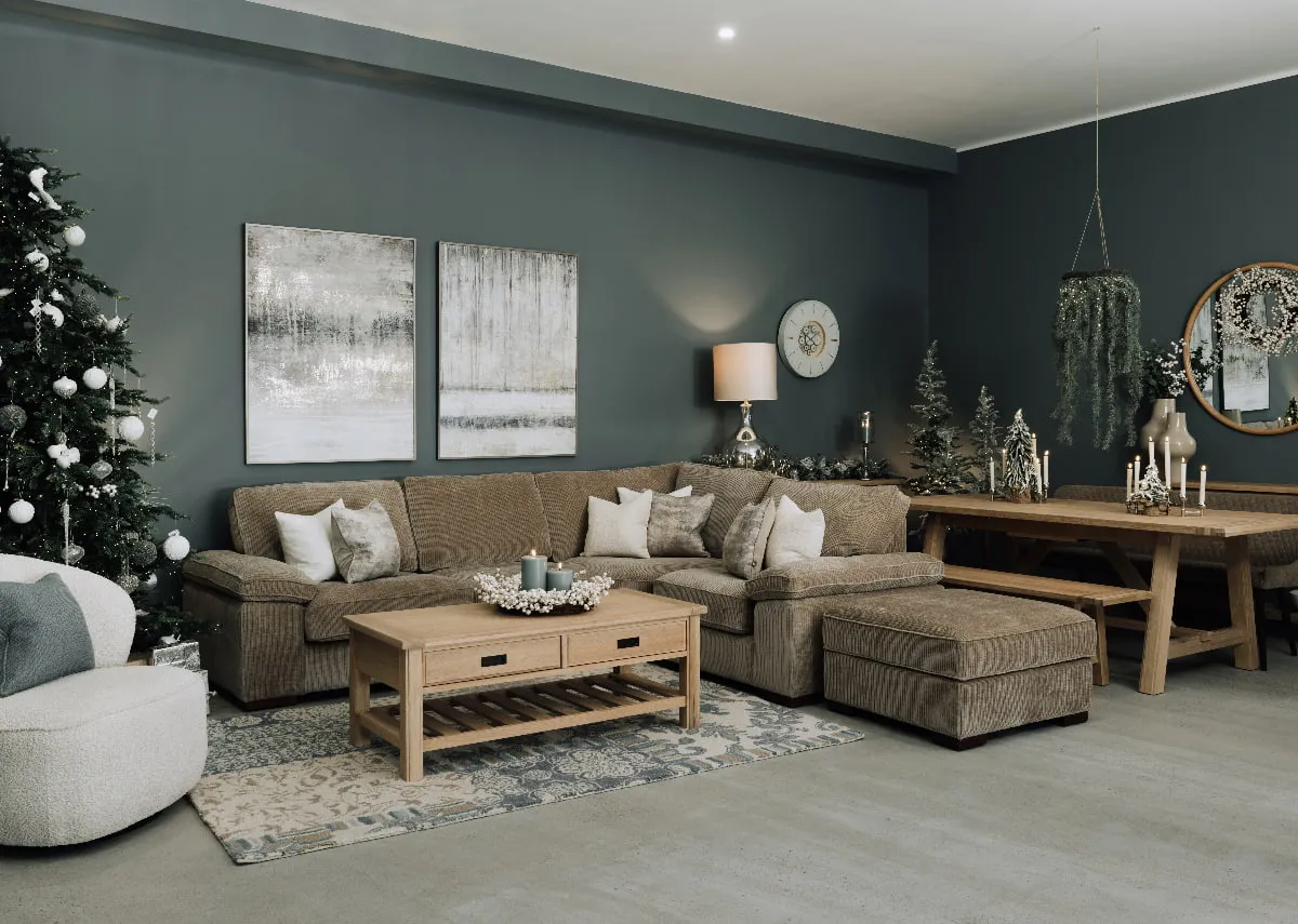 Large Beige Corduroy RHF Corner Sofa - Westport