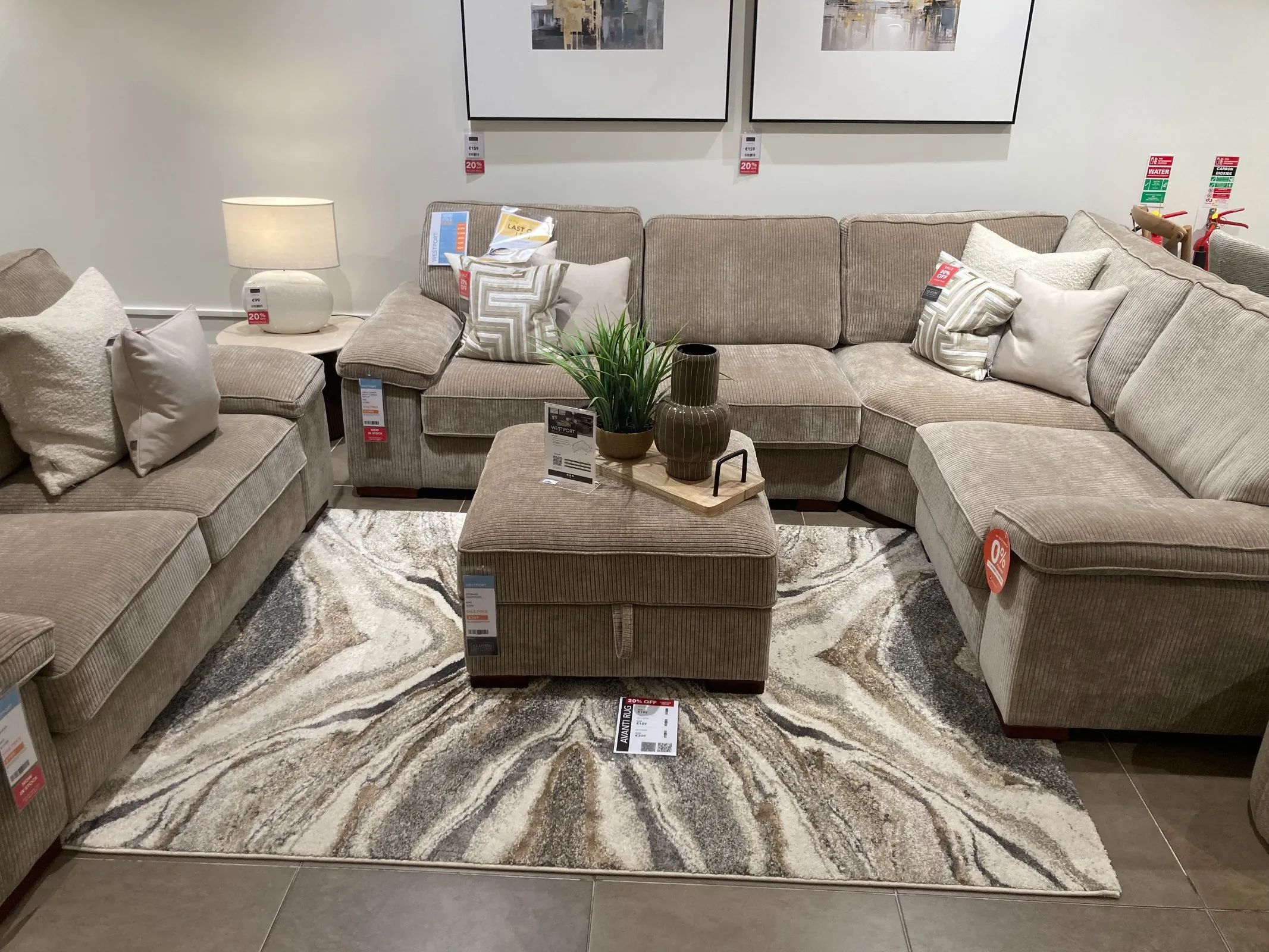 Westport Large Beige Corduroy RHF Corner Sofa (Clonmel Floor Model)