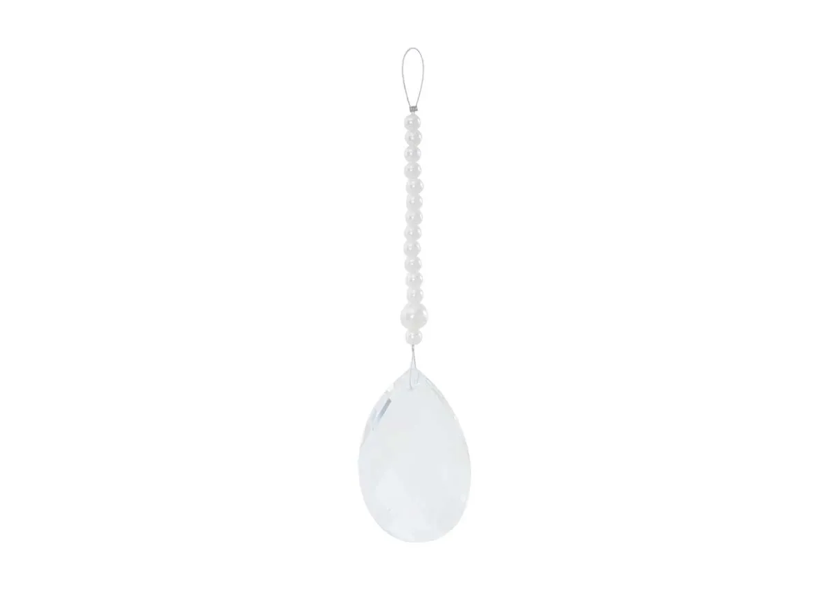 A white pearl garland with crystal pendant from EZ livings Christmas range. Front view