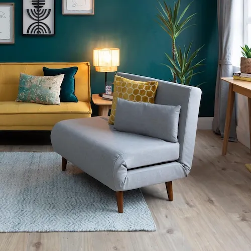Zara grey fabric 1 seater armless sofa bed from EZ Living Furniture.