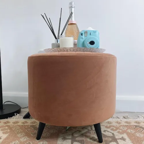 Ottowa pink velvet footstool from EZ Living Furniture.