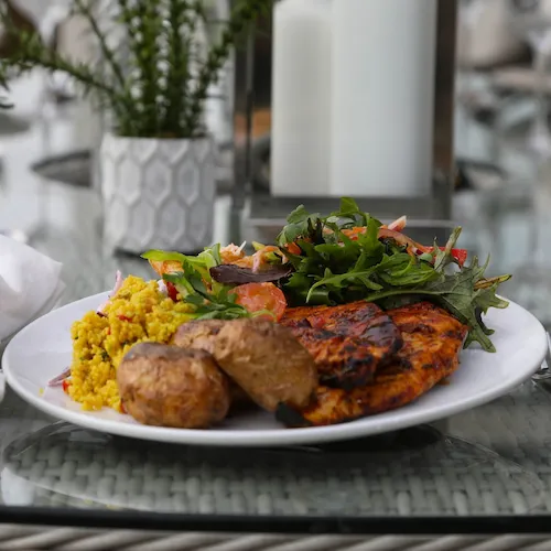 BBQ food on a plate.