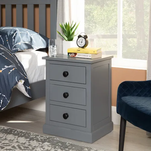 3 drawer Atlas grey bedside locker from EZ Living Furniture.