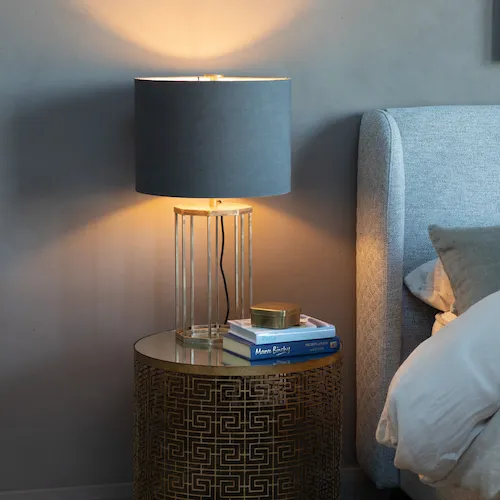 Sharon Lamp with grey lamp shade from EZ Living Furniture.
