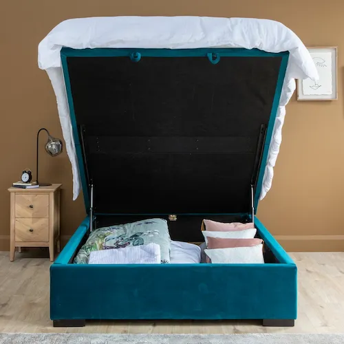 Liberty teal velvet ottoman bed from EZ Living Furniture.