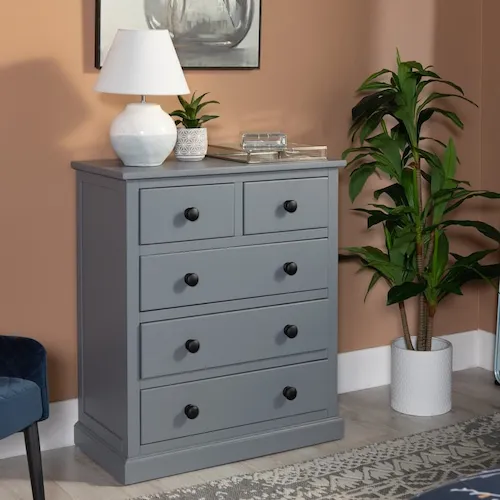 Atlas grey 5 drawer chest of drawers from EZ Living Furniture.