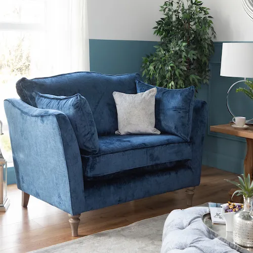 Sophia blue fabric snuggler from EZ Living Furniture.