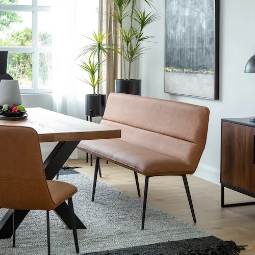 Tim light brown faux leather dining bench from EZ Living Furniture.