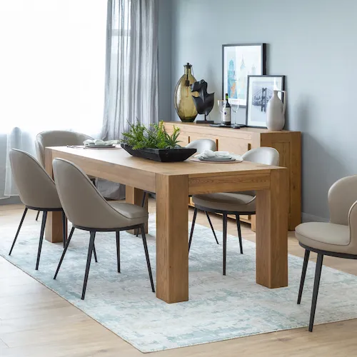Morgan Smoked Oak Dining Table & Gain Dining Chairs