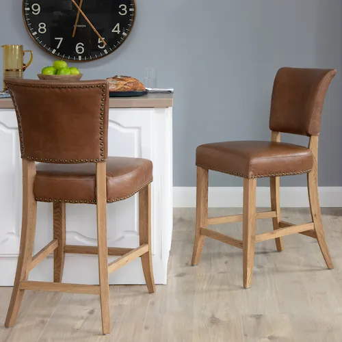 Athy brown leather bar stools from EZ Living Furniture.