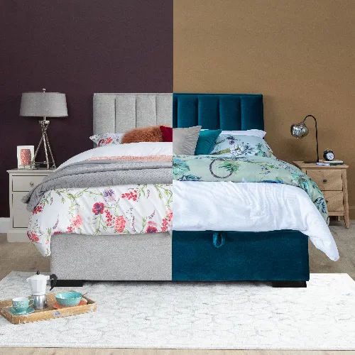 Colourful split room with bedframes from EZ Living Furniture.