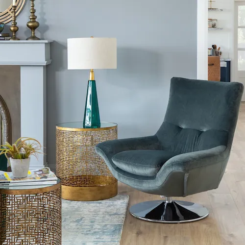 Athens Swivel grey velvet chair from EZ Living Furniture.