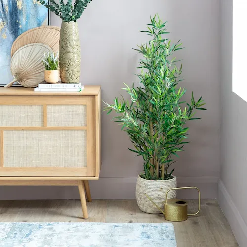 Bamboo artificial tree from EZ Living Furniture in basket.