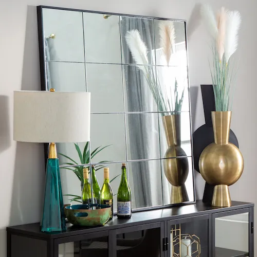 Square black framed panel Farley mirror from EZ Living Furniture.