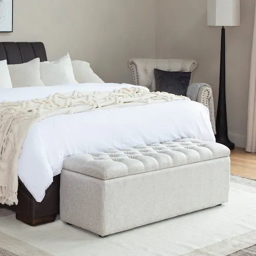 Majestic cream linen fabric blanket box from EZ Living Furniture.