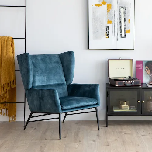 Boston Blue Velvet Armchair from EZ Living Furniture.