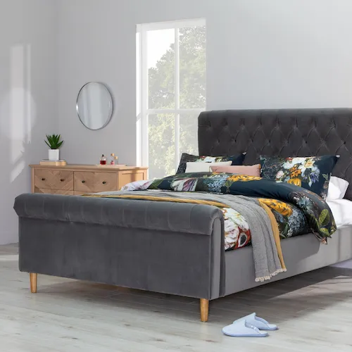 Sofia grey velvet bed frame from EZ Living Furniture.