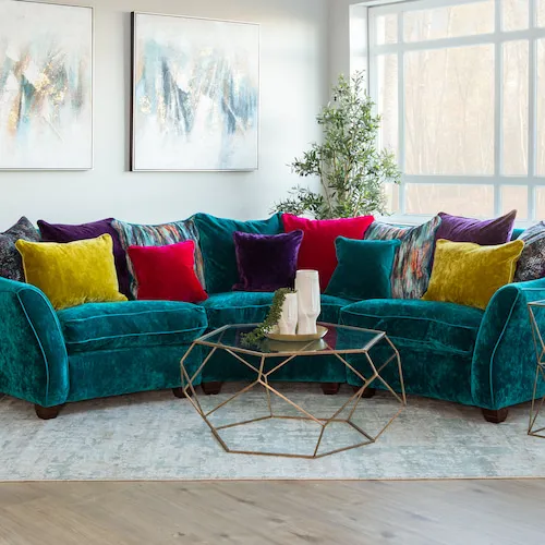 Della teal fabric sofa from EZ Living Furniture.