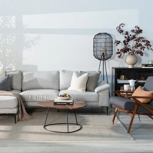 Japandi interior decor with Boyne Sofa from EZ Living Furniture.