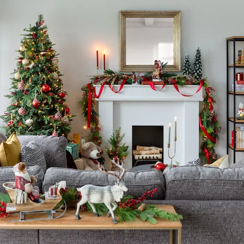 Vermont Berry Christmas Tree with traditional red and gold theme from EZ Living Furniture.