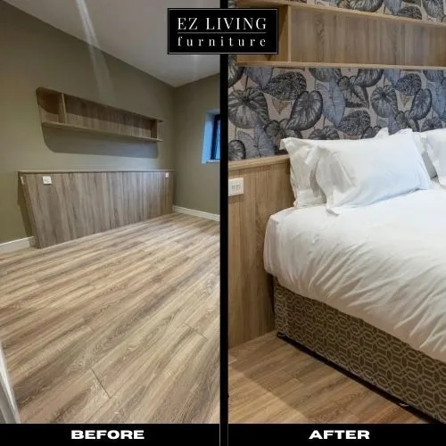 Bedroom before and after commerical project EZ Living Furniture.