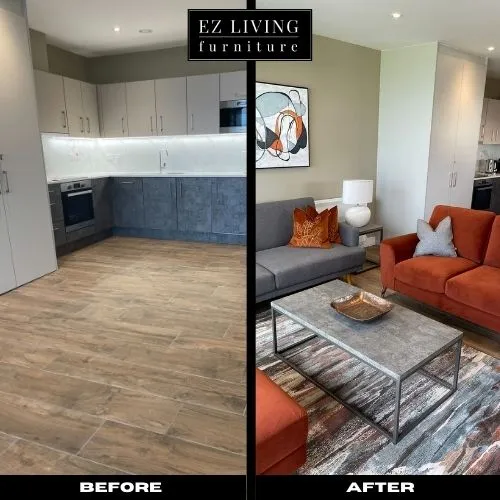 Kitchen before and after EZ Living Furniture Commercial Project