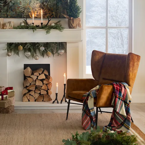 Farmhouse Traditional Festive Christmas Theme from EZ Living Furniture with Boston Gold Armchair.