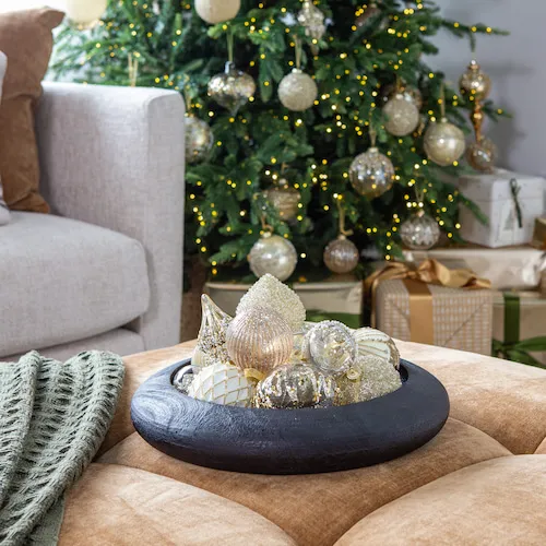 Christmas baubles in bowl decoration from EZ Living Furniture.