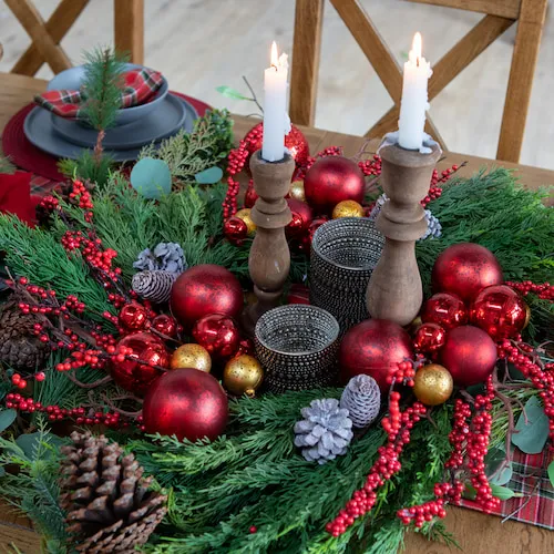 Christmas wreath used as a centrepiece from EZ Living Furniture.