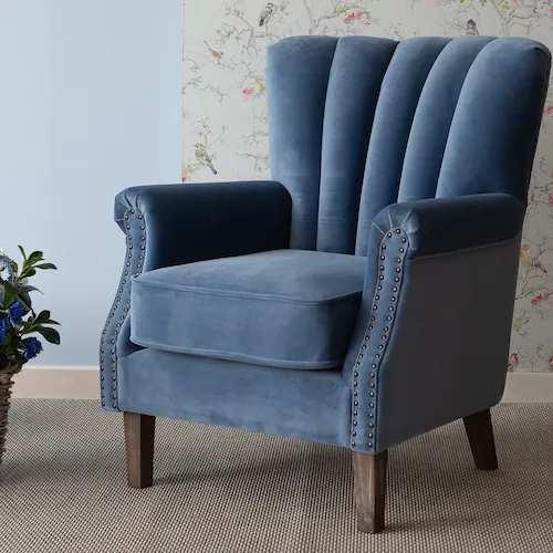 Alexander Blue Velvet Armchair from EZ Living Furniture.