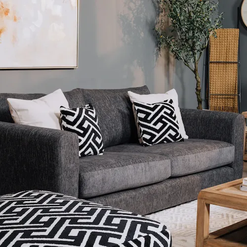 Brooklyn Grey Fabric Sofa With Footstool EZ Living Furniture.