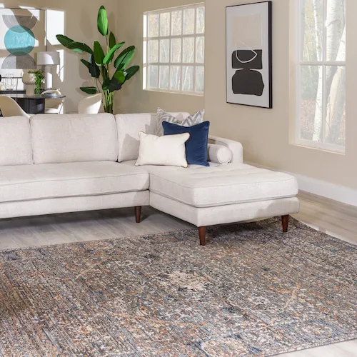 Maxima large silver and rust print vintage rug.