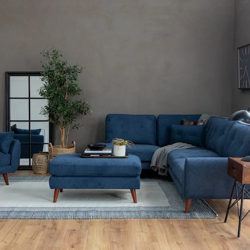 Caoimhe Navy Blue Corner Sofa from EZ Living Furniture.