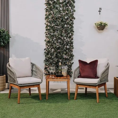 Flores 2 Wicker Chairs  Acacia Table Garden Set from EZ Living Furniture.