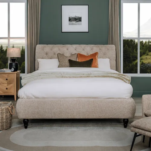 Duchess Beige Fabric Bed Frame at EZ Living Furniture.
