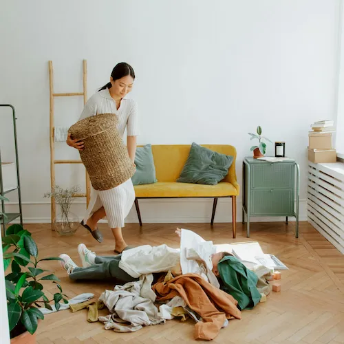Woman organising clothes