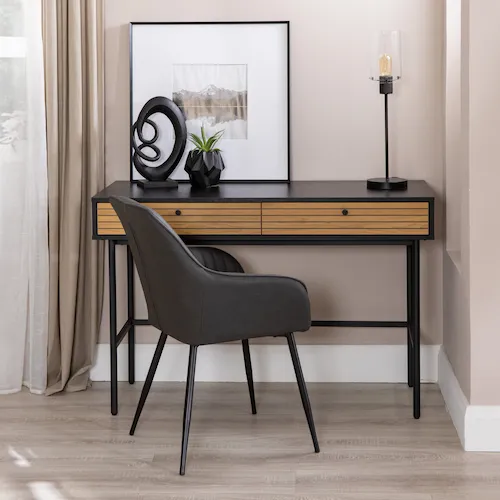 Lina 2 Drawer Black Scandi Desk from EZ Living Furniture.