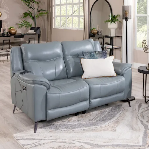 Verona 2 Seater Light Blue Leather Power Reclining Sofa from EZ Living Furniture.