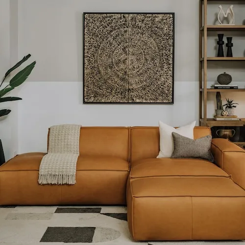 Jayden Tan Leather RAF Corner Chaise with Free Footstool from EZ Living Furniture.
